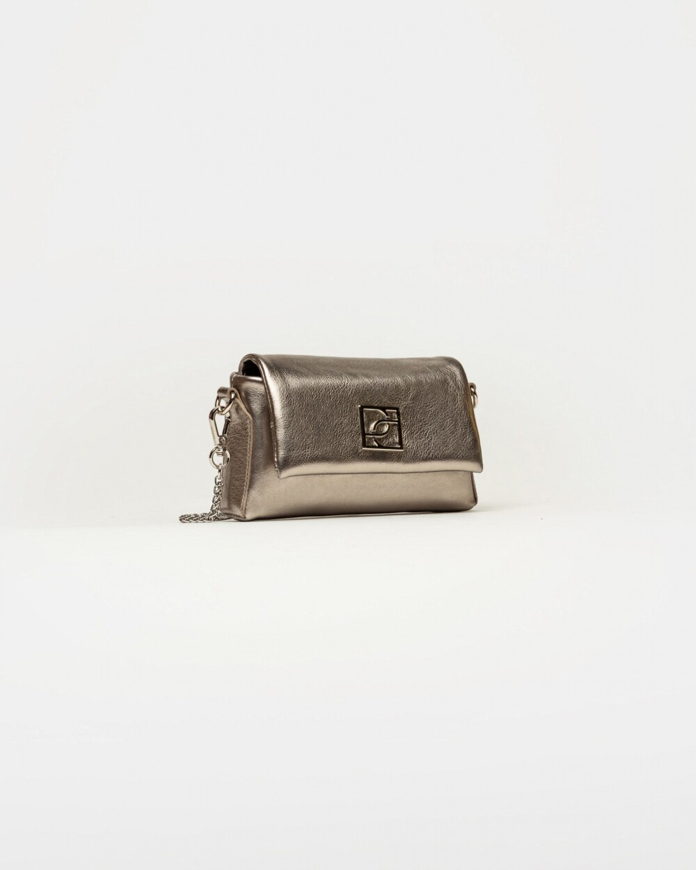 Mini bag Bloom en cuero graneado metalizado Peltre Niquel