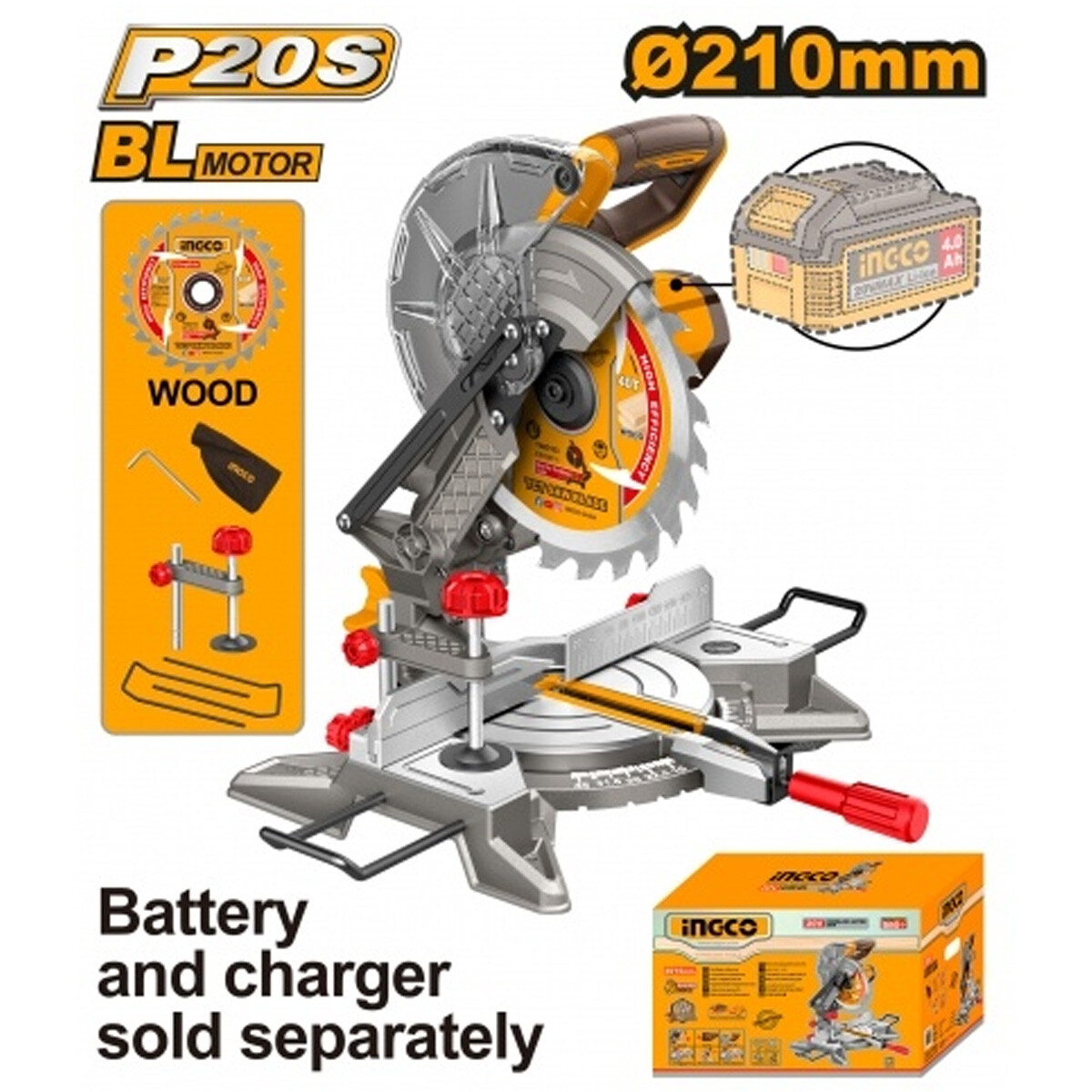 SIERRA INGLETADORA A BATERIA 20V 210MM + ACCESORIOS SIN BATERIA SIN CARGADOR ING 