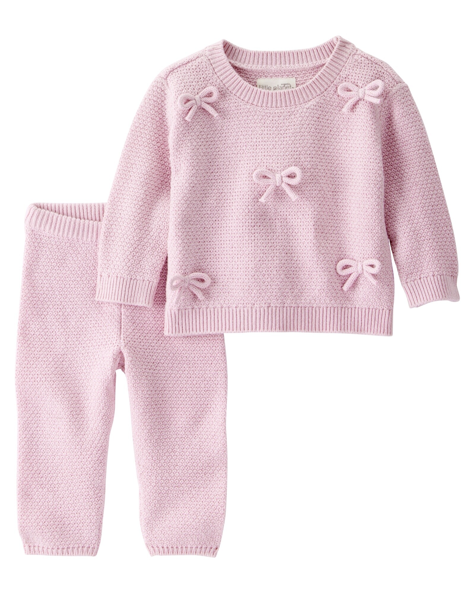 Set dos piezas de algodón orgánico, pantalón y buzo, rosados Sin color