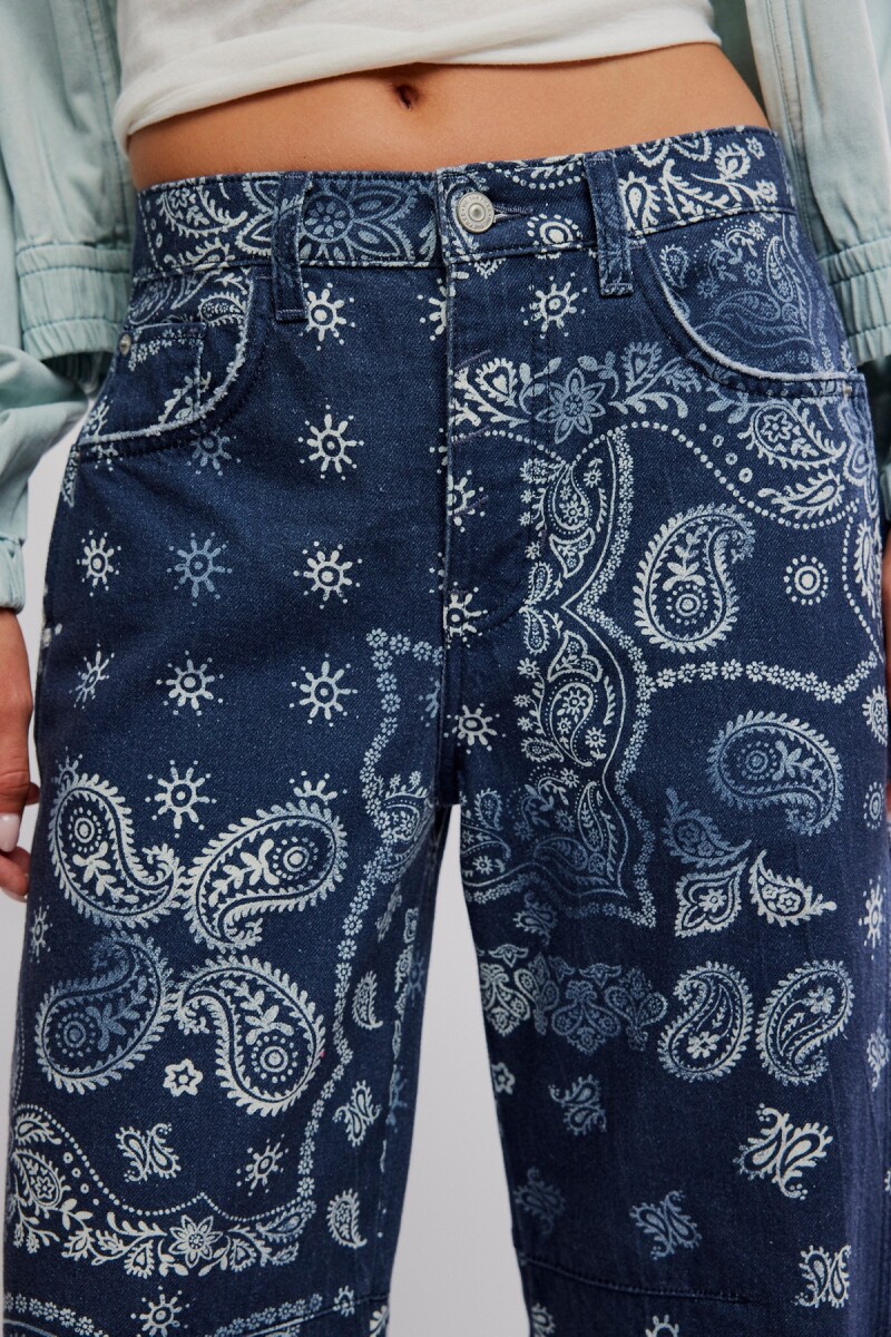 JEAN BARREL GOOD LUCK ESTAMPAD Azul