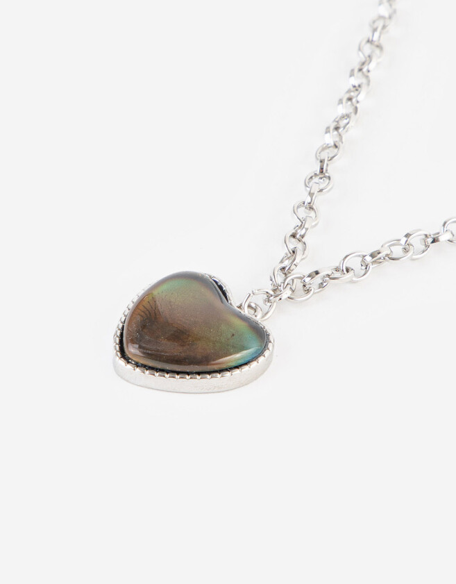 Cadena Corta con Dije Corazón Collar Con Dije De Piedra - Plateado