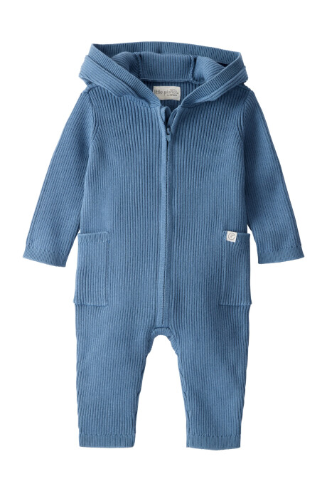 Monito de algodón orgánico acanalado, azul Sin color