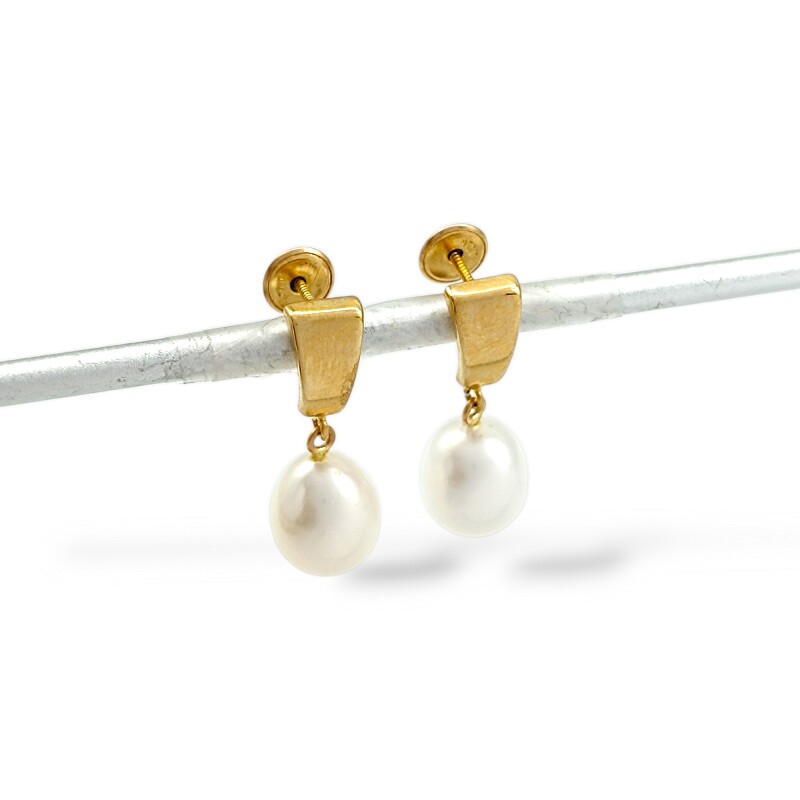 Caravanas Perlas colgantes - Oro bajo - Perla de río- CA8216 conperla