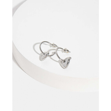 Argollas Con Corazón Plateado Rodio