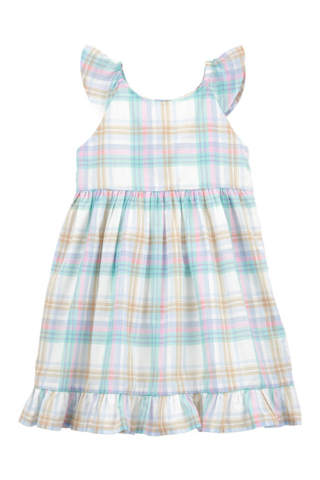 Vestido de algodón, con volados, diseño a cuadros. Talles 2-5T Sin color