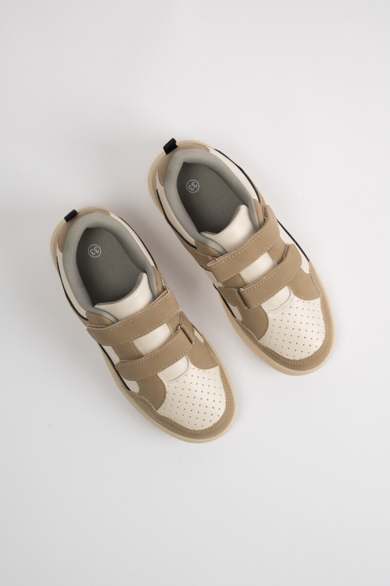 Zapatilla velcro combinada Beige