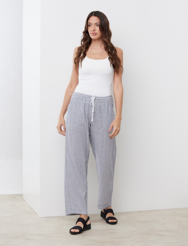 Pantalon Lino AZUL/BLANCO