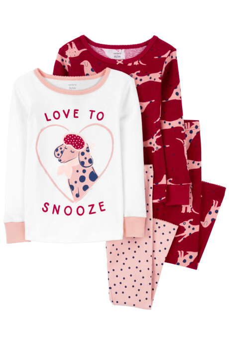 Pijama cuatro piezas de algodón, dos remeras y dos pantalones diseño dálmata Sin color