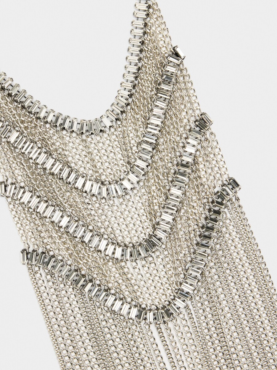 Collar Maxi Largo Con Cristales plateado