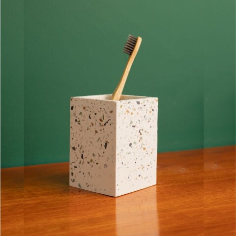 Vaso Porta Cepillo De Dientes Cerámica 10x7.5 Cm Terrazo