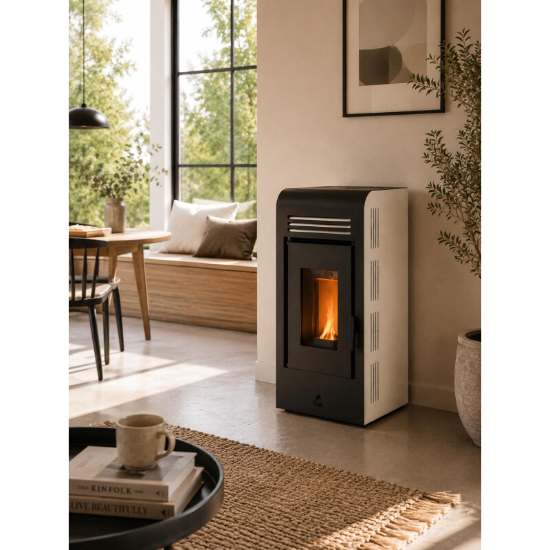 Calefactor Selma a pellet WiFi - con Kit de techo 8kW Blanco