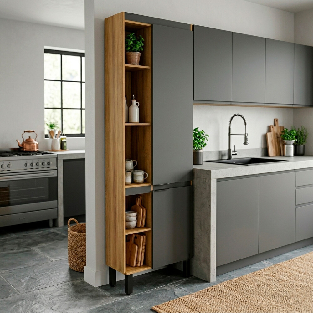 MUEBLE DE COCINA TIPO TORRE MODELO MAGNOLIA 60 CM COLOR MIEL/GRAFITO Mueble De Cocina Tipo Torre Modelo Magnolia 60 Cm Color Miel/grafito