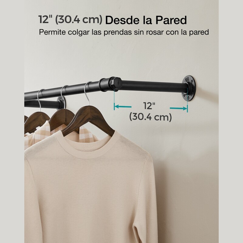 SONGMICS Perchero de Pared Negro – Ahorrador de Espacio para Lavandería y Habitaciones Sin Color