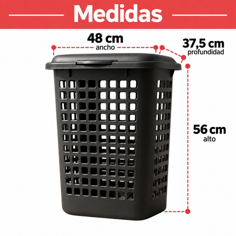 Cesto ecológico para ropa con tapa 60 lts NEGRO