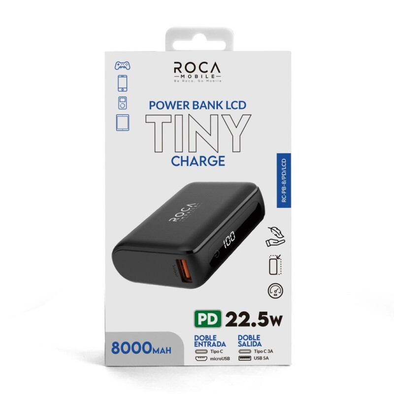 Power Bank 8000mah Roca Lcd Carga Rápida 22.5w Tipo-c Usb Power Bank 8000mah Roca Lcd Carga Rápida 22.5w Tipo-c Usb
