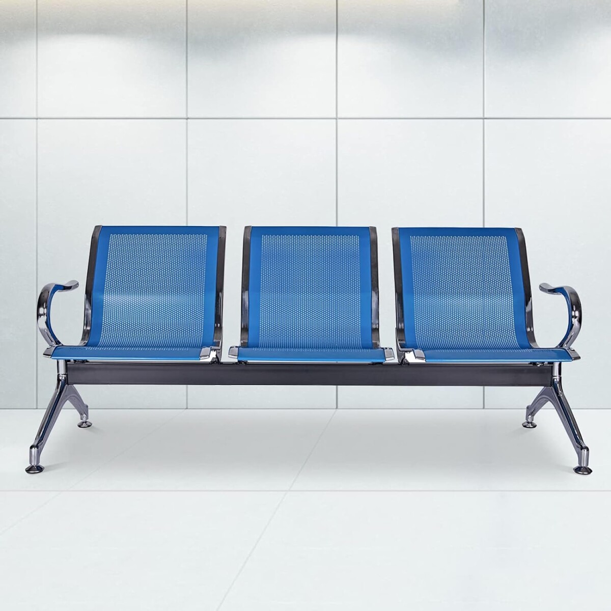 Tandem De 3 Asientos De Metal Para Sala De Espera - Azul 