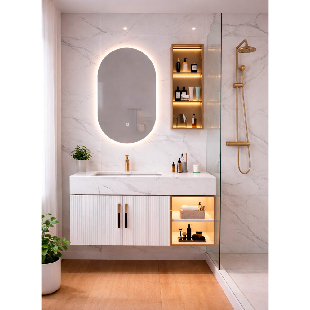 CONJUNTO DE BAÑO HABITARE MODELO LT3001-80 / MUEBLE + BACHA + ESPEJO C/ LUZ LED - 80 cm Conjunto De Baño Habitare Modelo Lt3001-80 / Mueble + Bacha + Espejo C/ Luz Led - 80 Cm