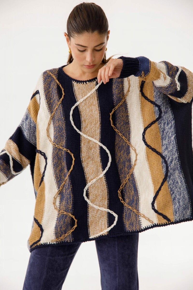 Sweater Ritmo Camel/Crudo/Azul
