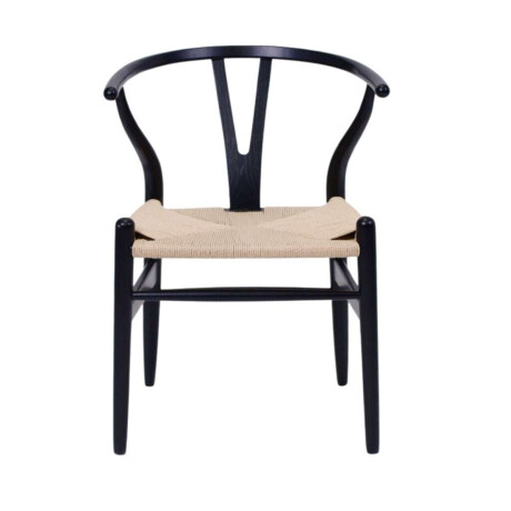 Silla Wishbone Madera de Haya y Rattan Natural Negro