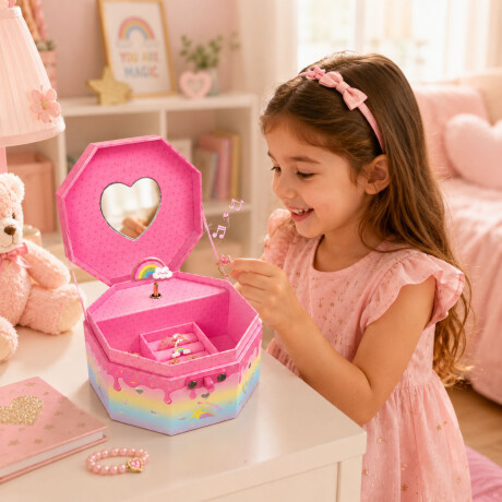 Caja de Música y Joyero con Bailarina y Espejo para Niñas Arcoíris