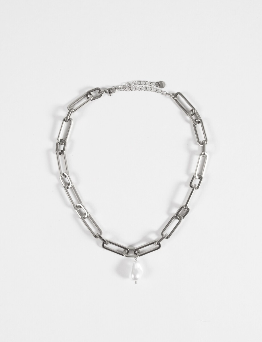 Collar gargantilla acero dije perla - plateado 