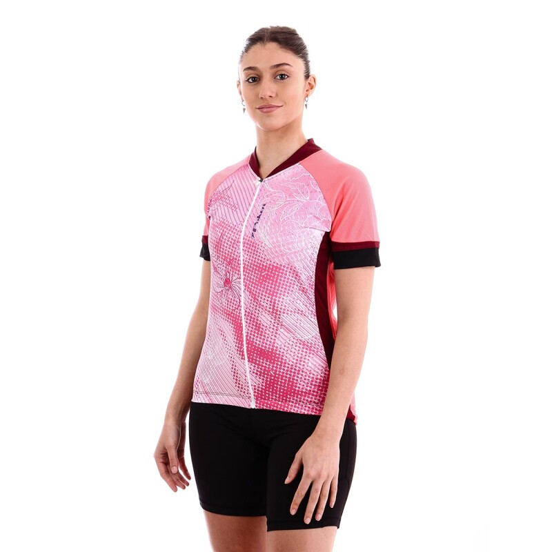 Poker Camisa Ciclista Jewel Dama Manga Corta C/cierre Rosado-blanco