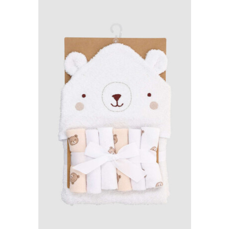 Set toalla con capucha + 6 babitas para bebe Marfil