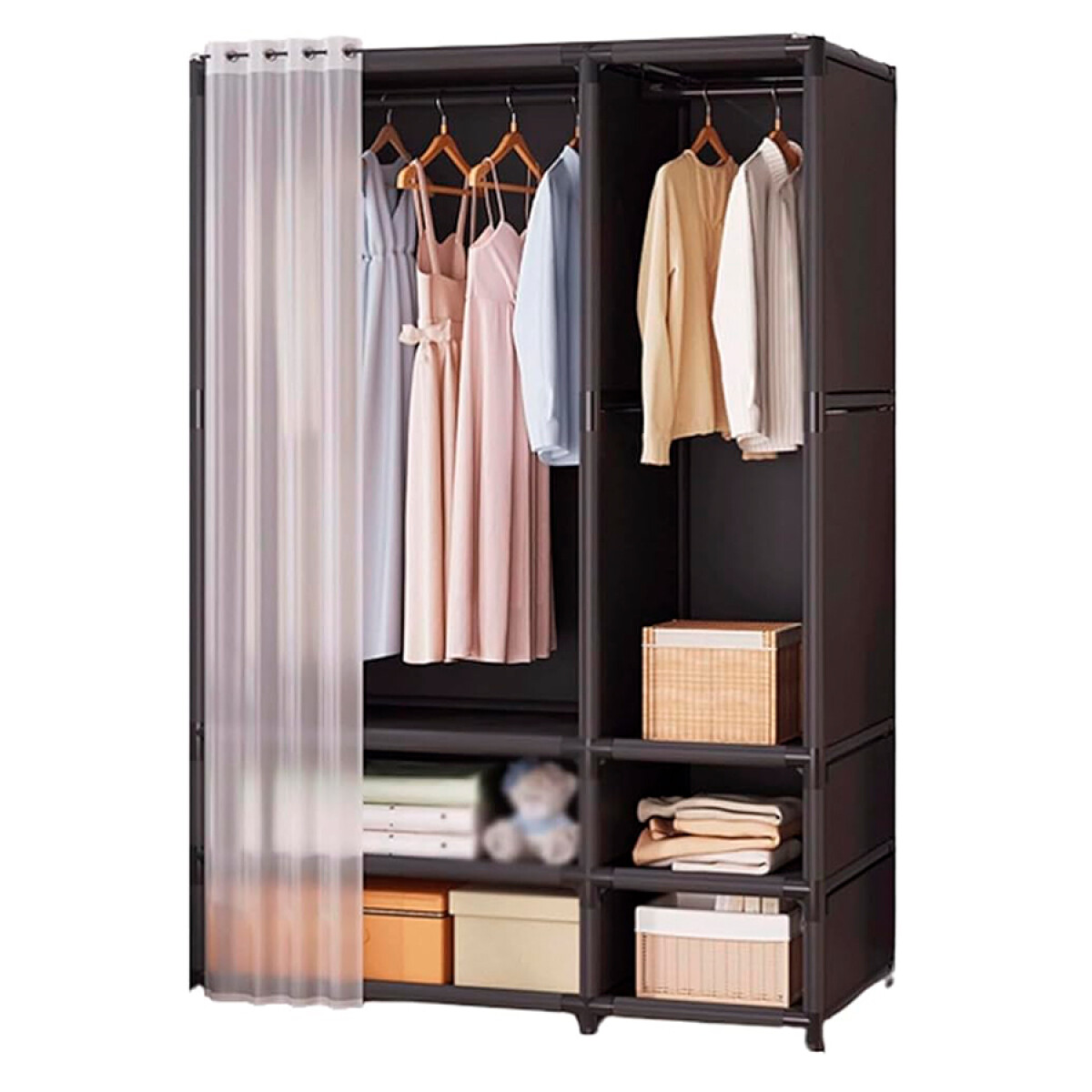 Armario Organizador Metal y Tela Perchero 4 Estantes 109cm 