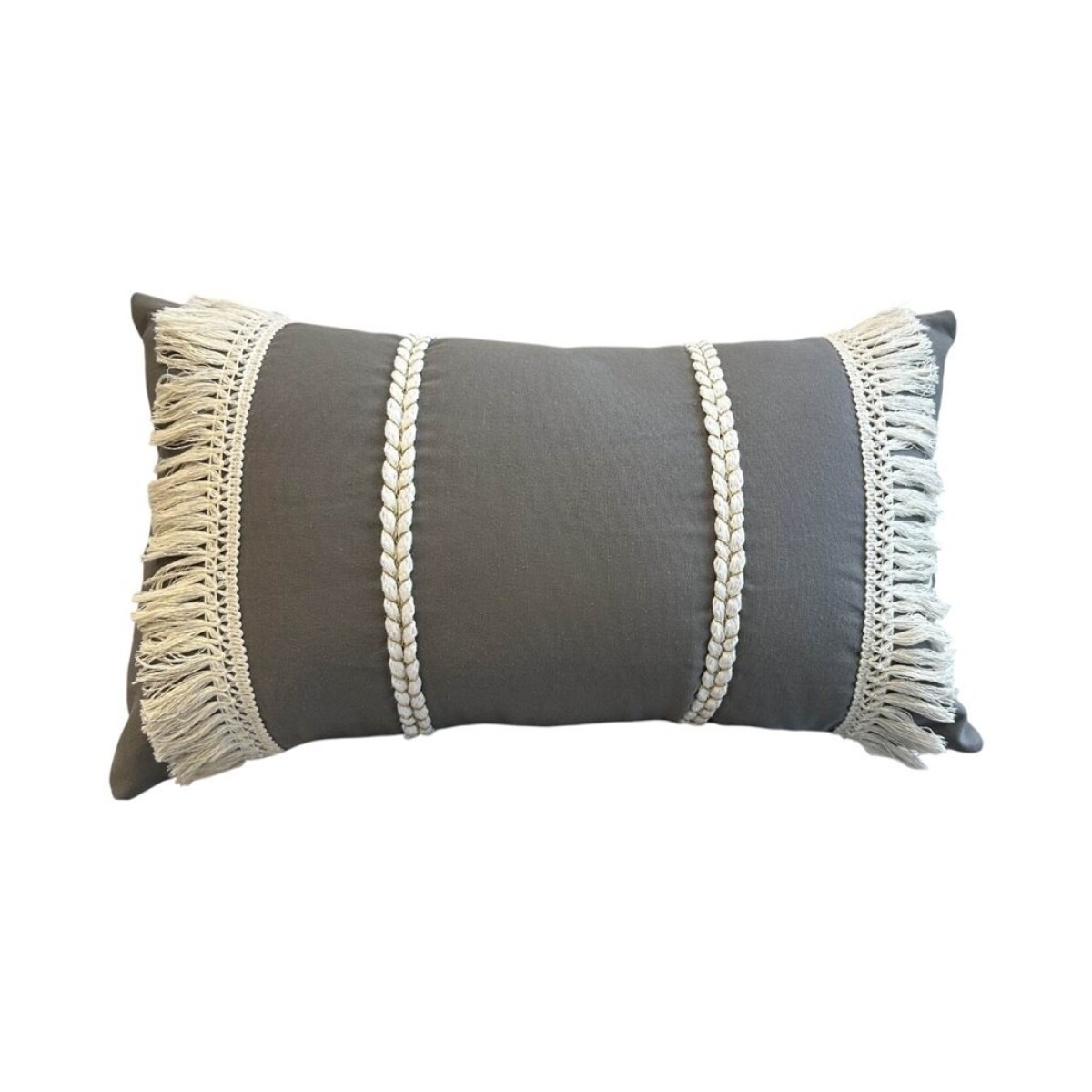 ALMOHADON TRENZAS Y FLECOS 50x30CM GRIS 
