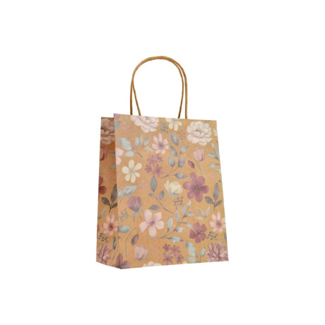 Bolsa de Regalo con Cordon Kraft Floral Chica Colores Calidos