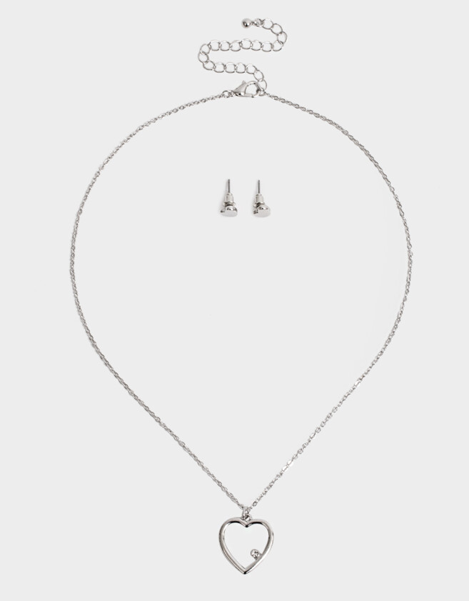 Bijouterie Set Con corazón Set De Aros Pasantes Y Cadena Corazón - Plateado
