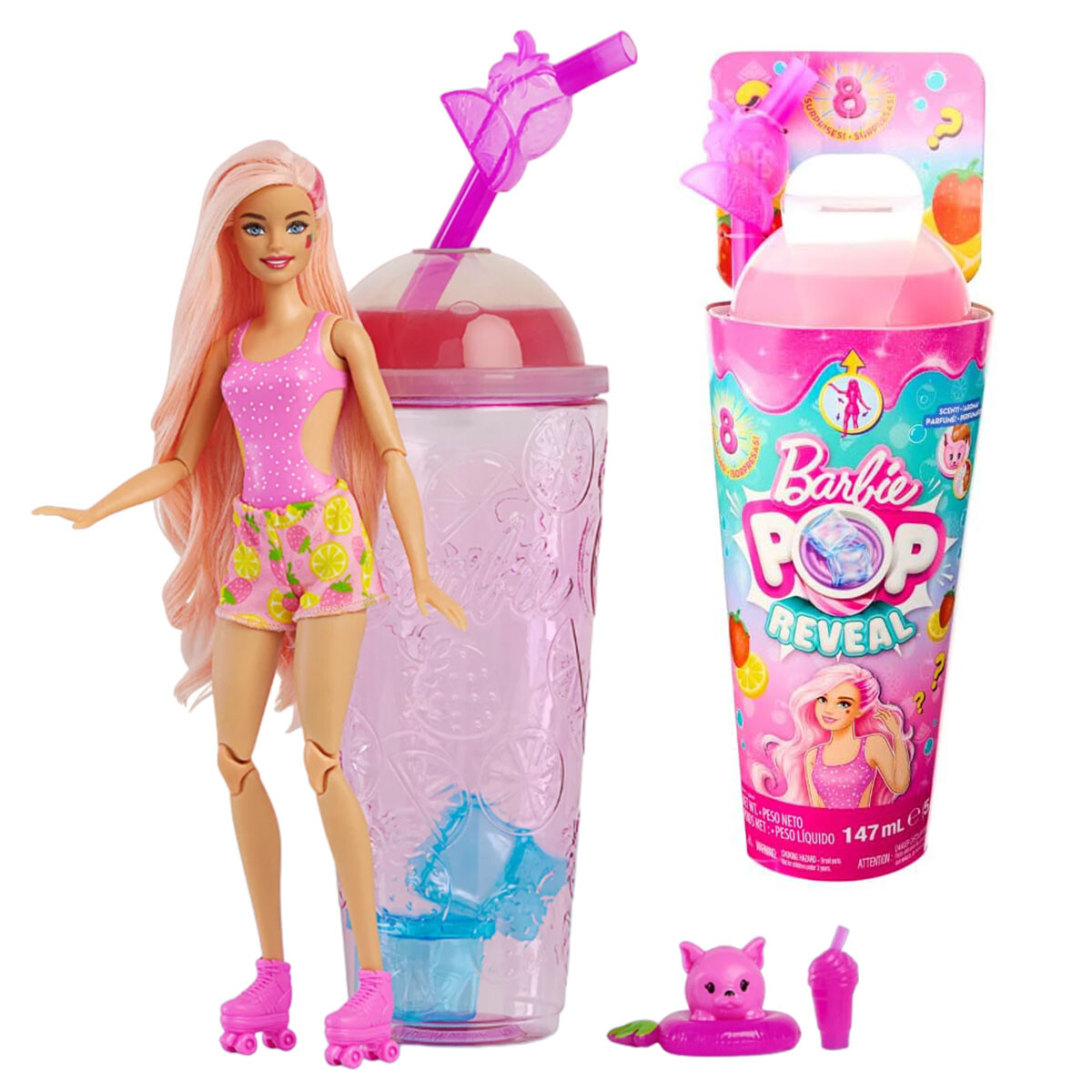 Muñeca Barbie Pop Reveal + Vaso Con Accesorios - Rosa 