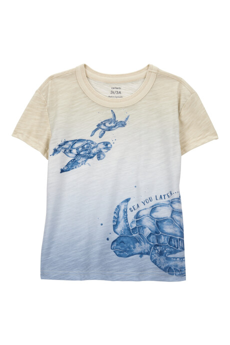 Remera de algodón, manga corta, estampa tortugas Sin color