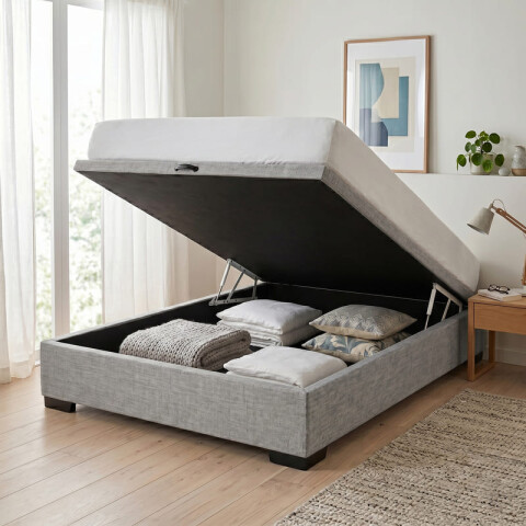 Base para Sommier Colchón Baul 1 Plaza y Media - 110 x 188 x 35 cm - Estructura Madera Maciza - Gris Base para Sommier Colchón Baul 1 Plaza y Media - 110 x 188 x 35 cm - Estructura Madera Maciza - Gris