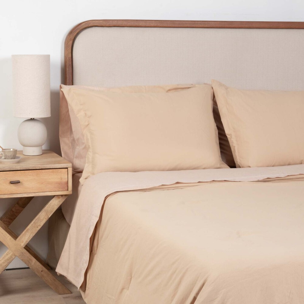 SET CUBRECAMA 1 1/2 PLAZA POLIESTER MARRON PREWASHED MIEL