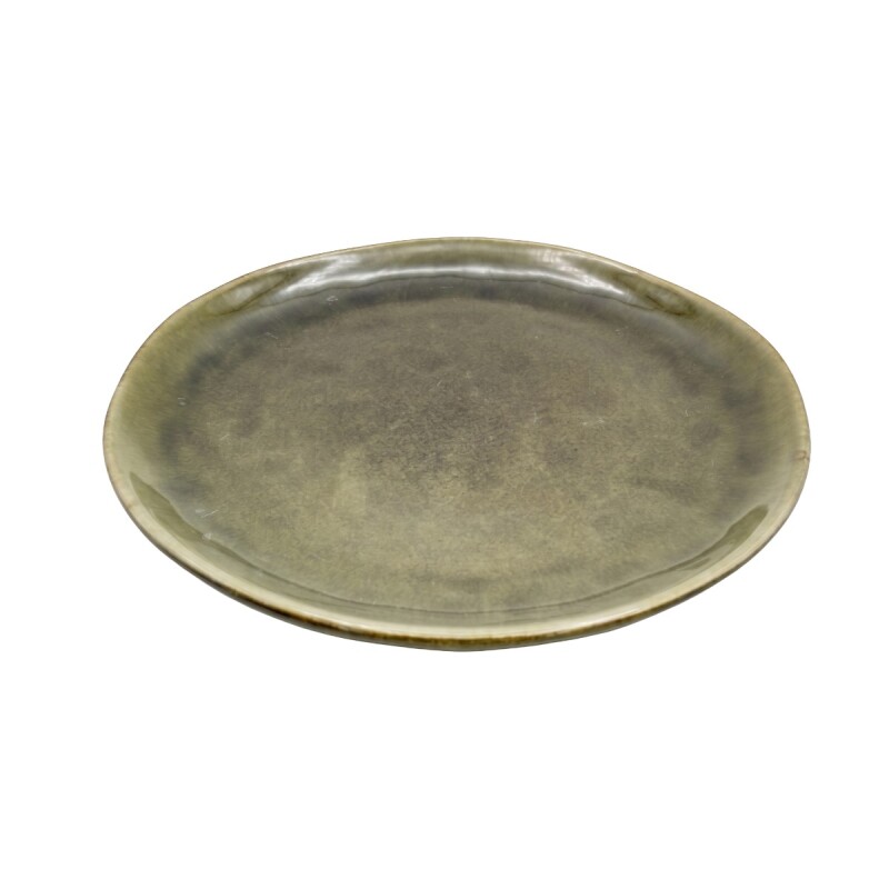 PLATO CERAMICA VERDE ARTESANAL P/POSTRE 21X2.2CM Unica