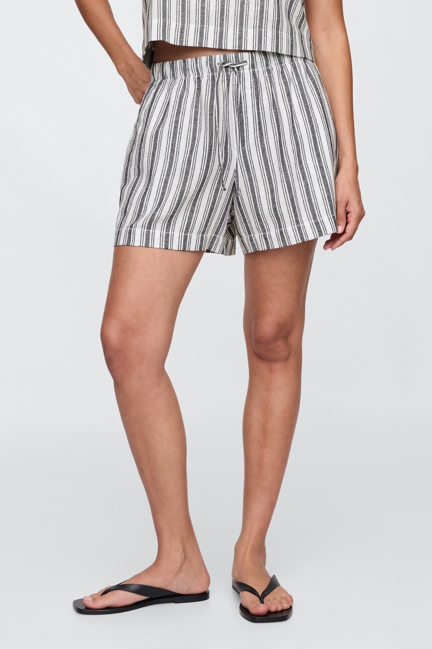 Short De Lino A Rayas Mujer Blue White Stripe