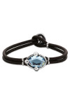 PULSERA DE CUERO CON CRISTAL FACETADO AZUL Pulsera