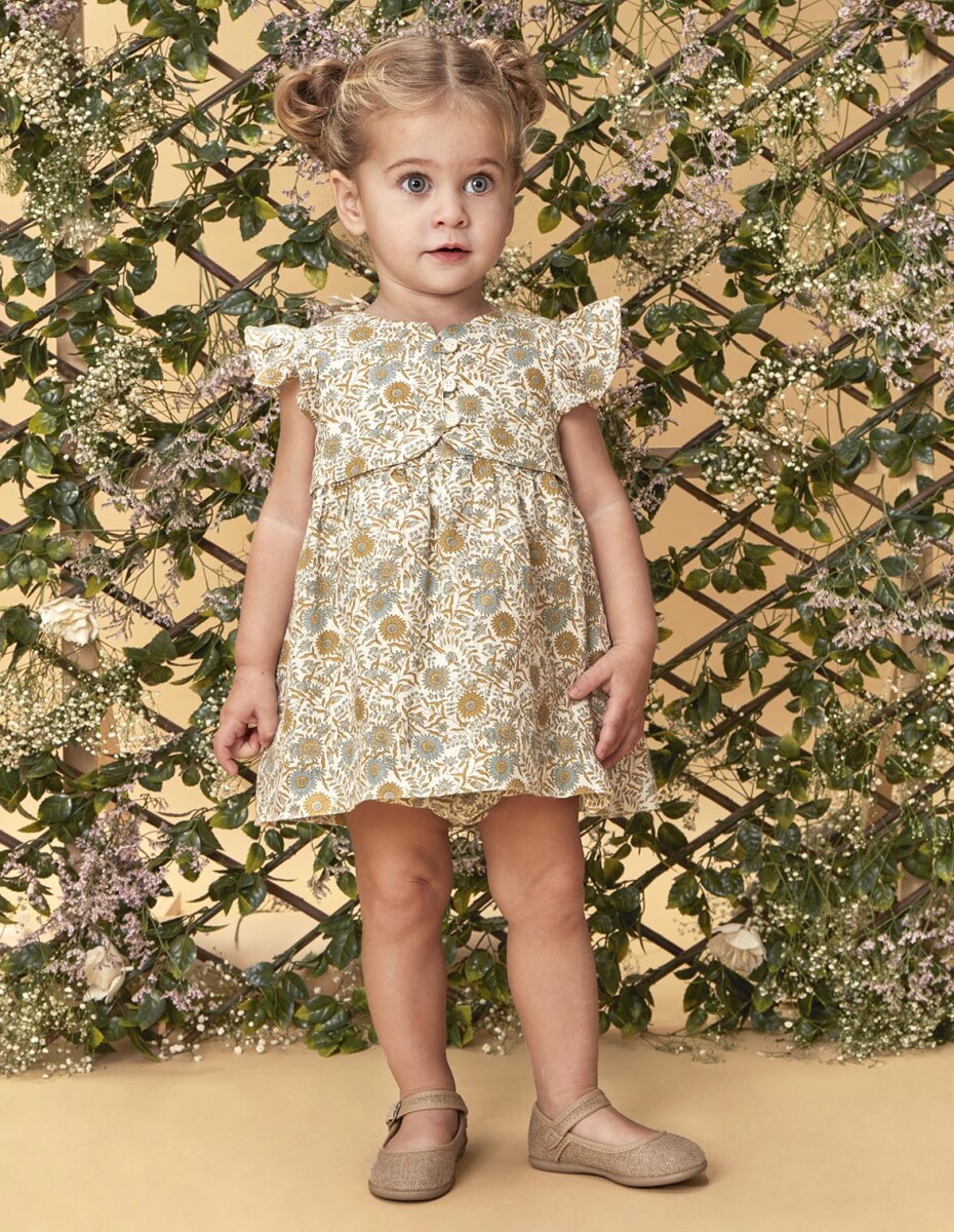 Vestido De Lino Estampado - Blanco 