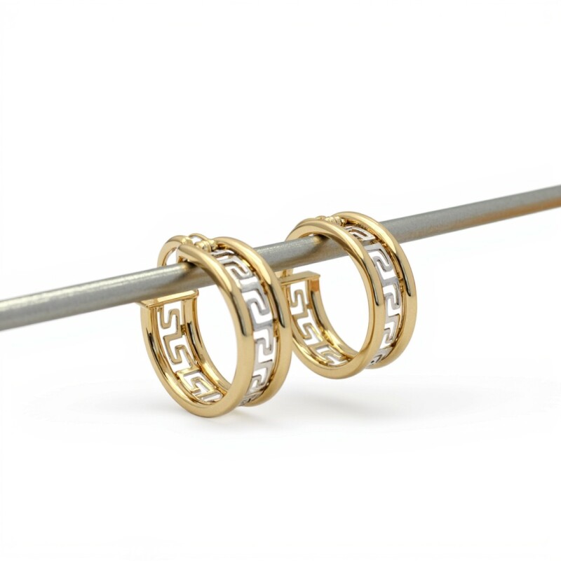 Caravanas aros de oro Greca- Oro bajo / Blanco y amarillo - Sin piedra- CA8406 sinpiedra