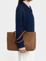 Bolso Shopper Grabado Animal Con Bolsa camel