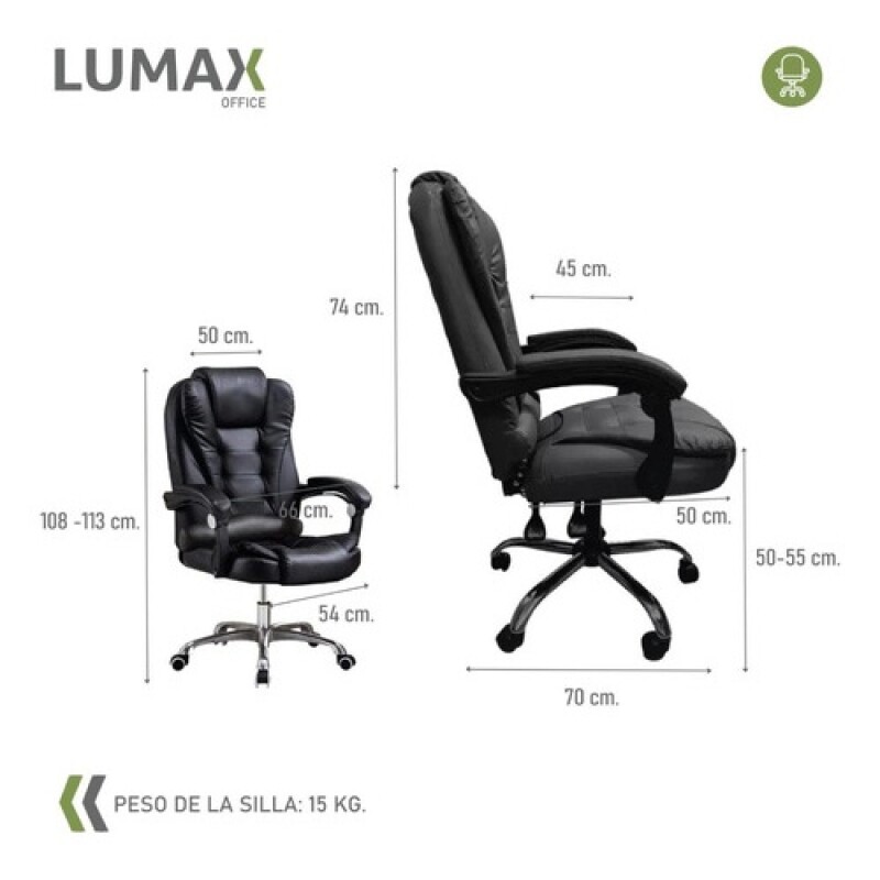 Silla Ejecutiva en cuero Lumax Modelo Miles Negro