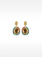 Pendientes Ovalados Multicolor De Piedras Y Abalorios multicolor