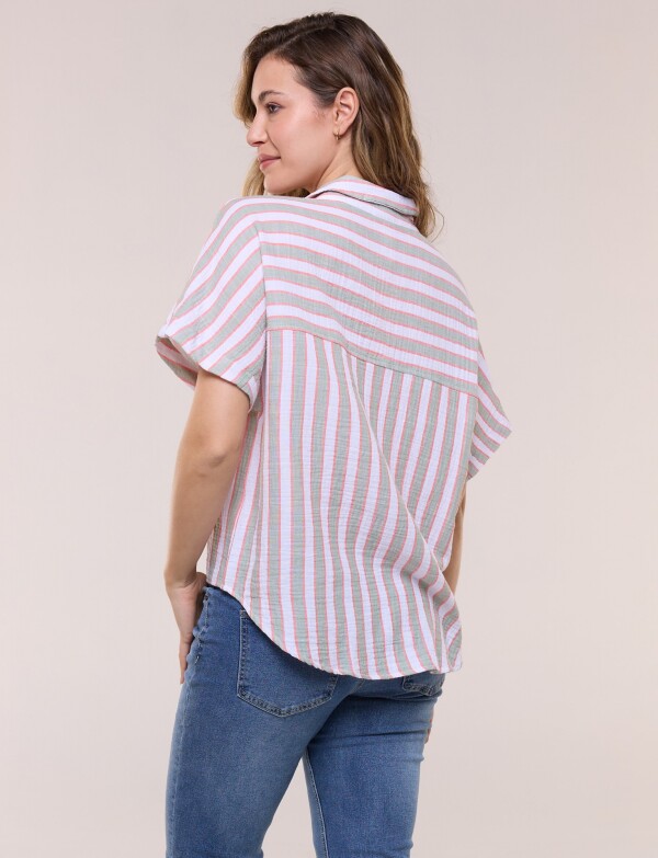 Camisa Con Nudo Frontal Y Manga Corta MULTI/VERDE