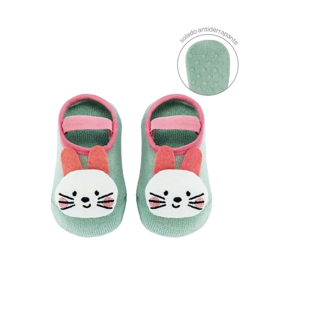 Set de medias con aplique anti deslizante buba 1 a 3 Conejo verde Rosa
