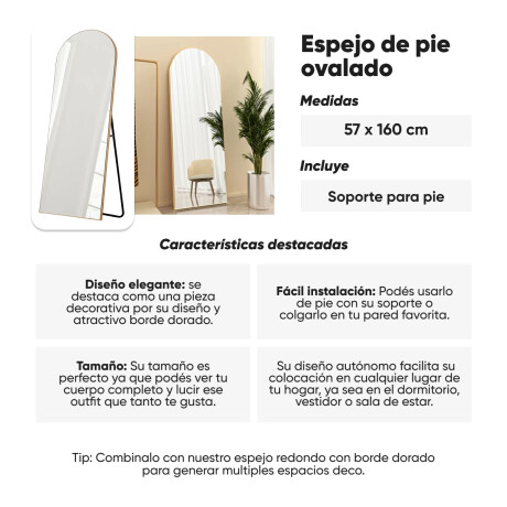 Espejo de pie ovalado con borde Dorado
