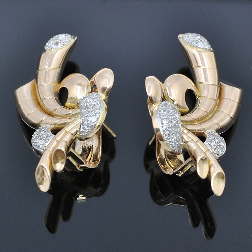 Caravanas Antiguas En Oro 18K Y Brillantes Caravanas Antiguas En Oro 18K Y Brillantes