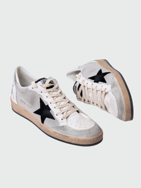 Golden Goose-Championes de malla y cuero acordonados, Ball star Blanco