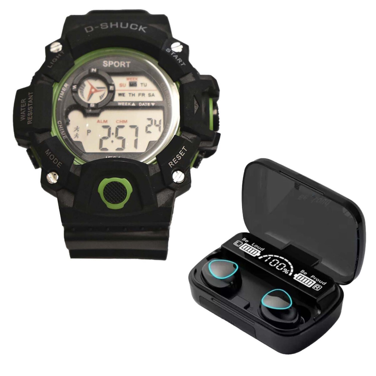 Set Reloj Deportivo Hombre + Auriculares M10 BT Inalámbricos - Verde 