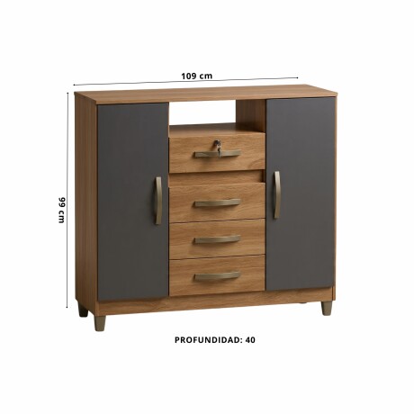 CÓMODA CAJONERA GUARDARROPA 4 CAJONES 2 PUERTAS CON LLAVE COLOR MADERA GRIS